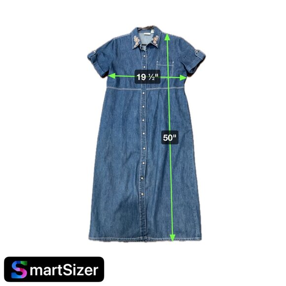 Vintage White Stag Denim Button-Down Dress Floral Embroidered Collar Size Large - Picture 8 of 9